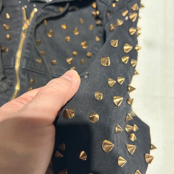 AKIRA Black Bomber Jacket with Gold Studs - Picture 3 of 11